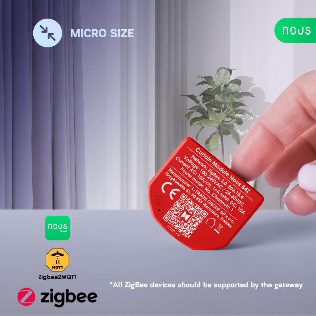 Releu inteligent pentru perdele si draperii Nous B4Z ZigBee, 1 canal