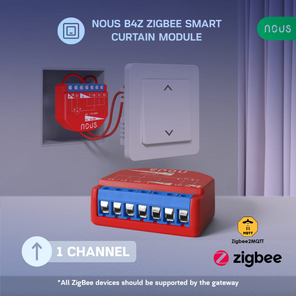 Releu inteligent pentru perdele si draperii Nous B4Z ZigBee, 1 canal
