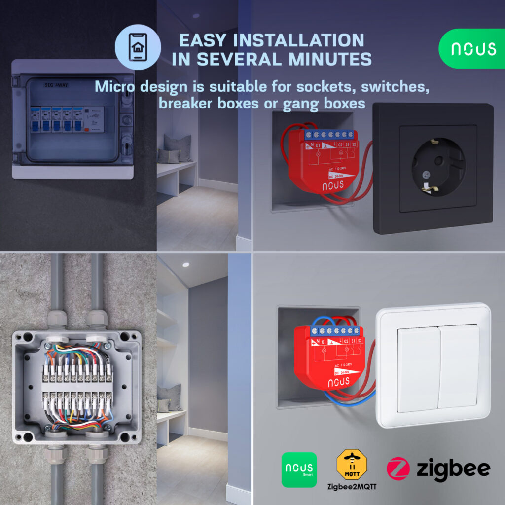 Releu inteligent Nous B3Z, 16A, ZigBee, 2 canal PM, Monitorizare energie