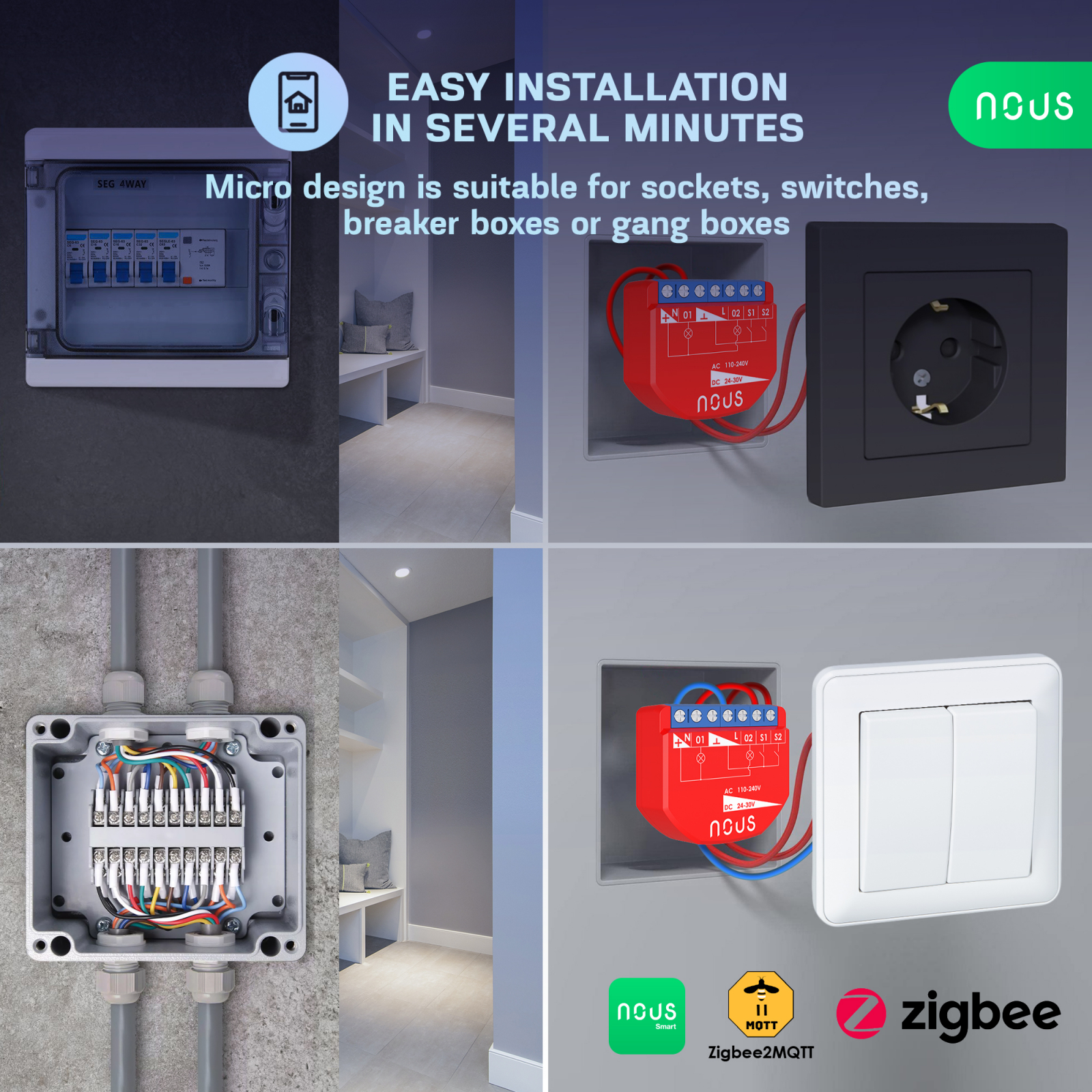 Releu inteligent Nous B3Z, 16A, ZigBee, 2 canal PM, Monitorizare energie