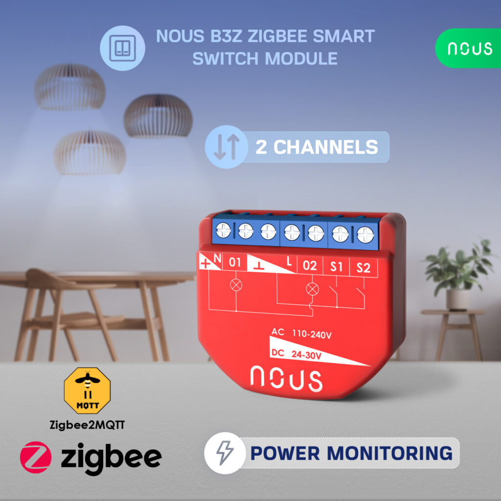 Releu inteligent Nous B3Z, 16A, ZigBee, 2 canal PM, Monitorizare energie