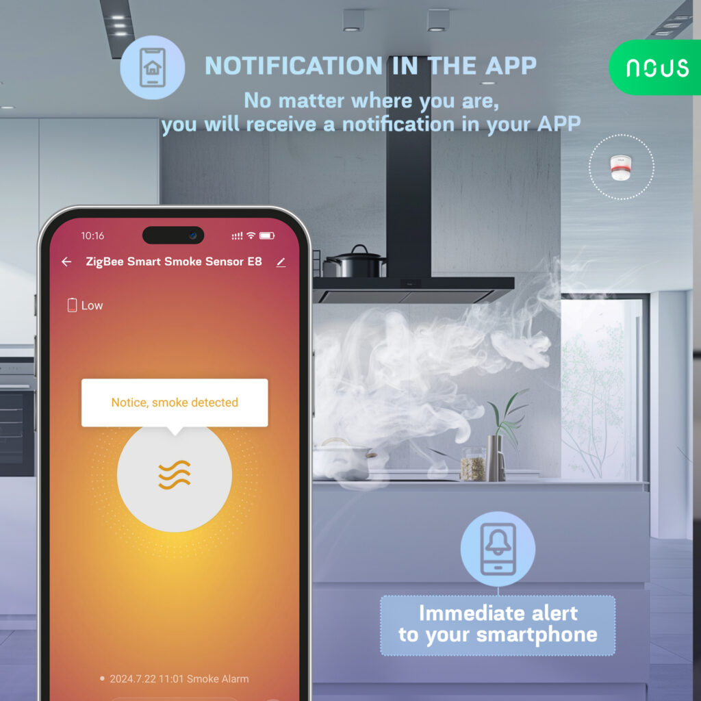 Senzor Smart de Fum Nous E8, Zigbee