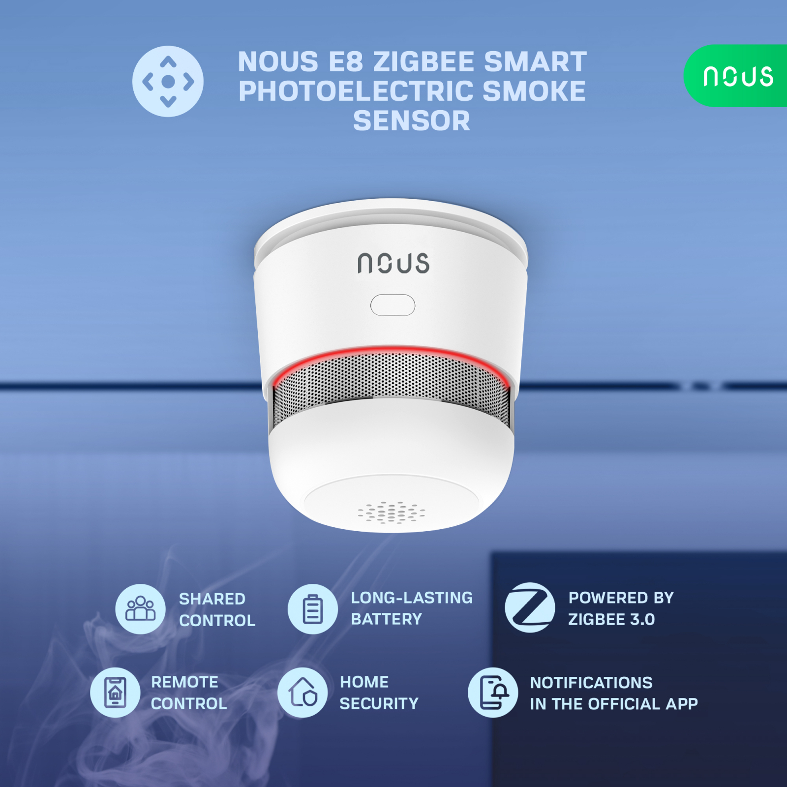 Senzor Smart de Fum Nous E8, Zigbee