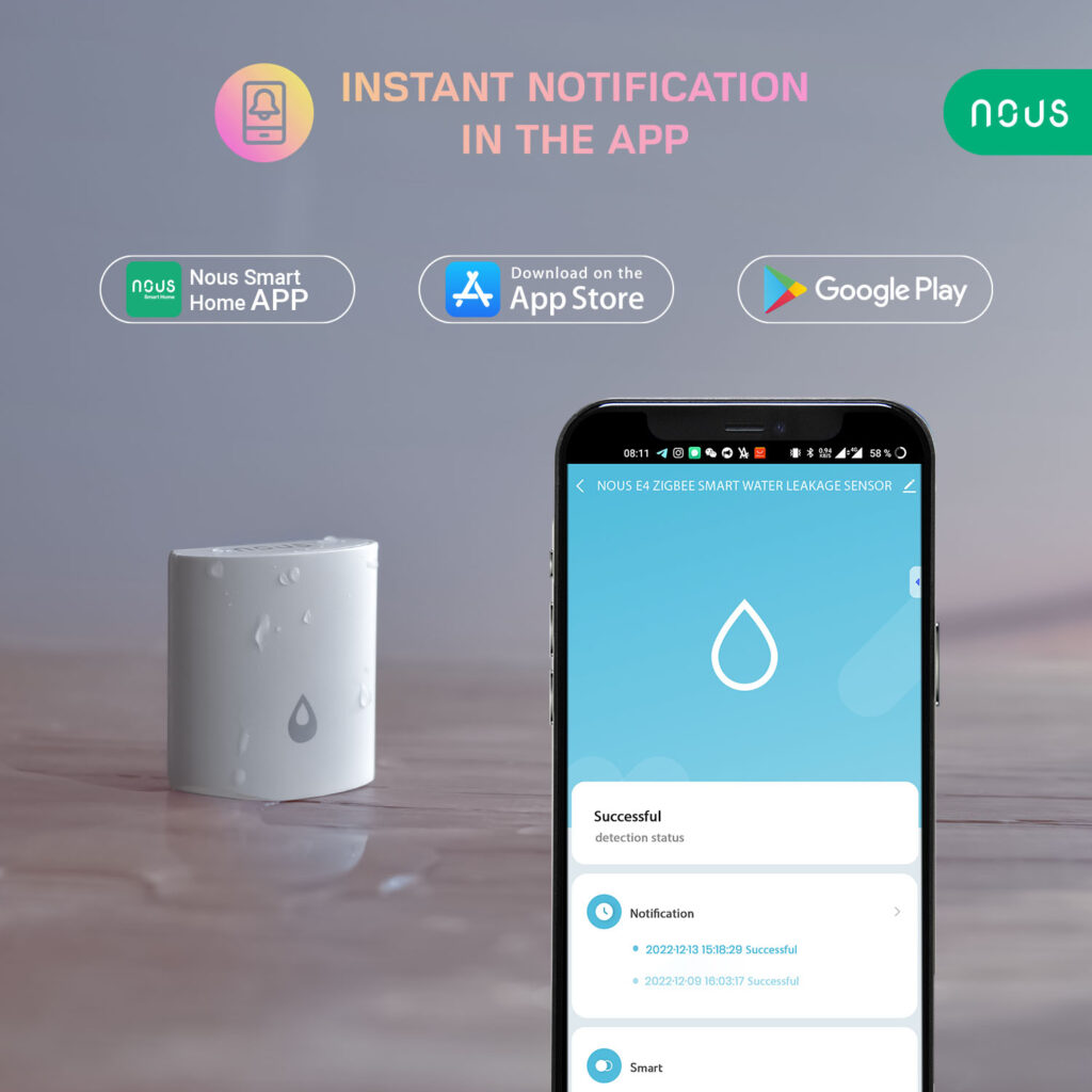 Senzor Smart detectie scurgeri de apa NOUS E4, ZigBee