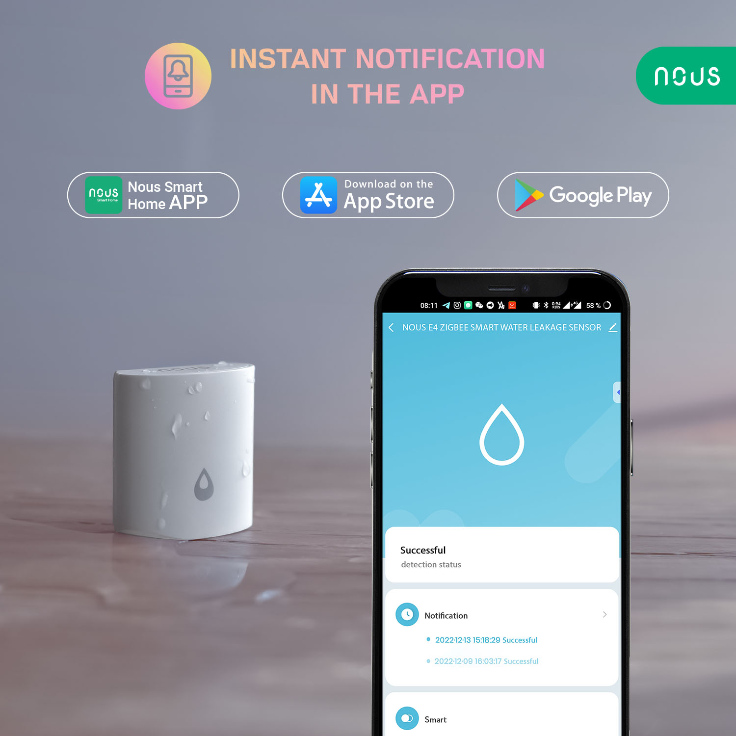 Senzor Smart detectie scurgeri de apa NOUS E4, ZigBee