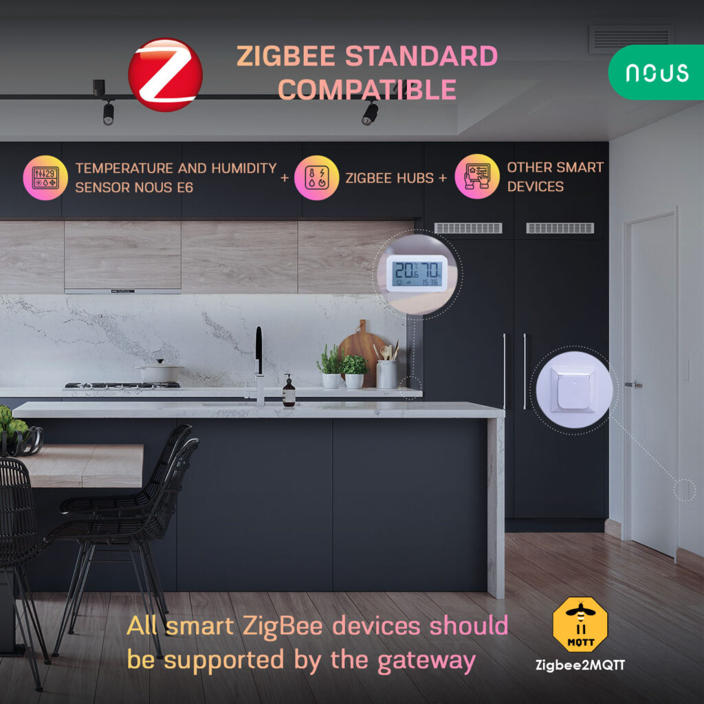 Senzor Smart de Temperatura si Umiditate Nous cu afisaj E6, LCD, ZigBee