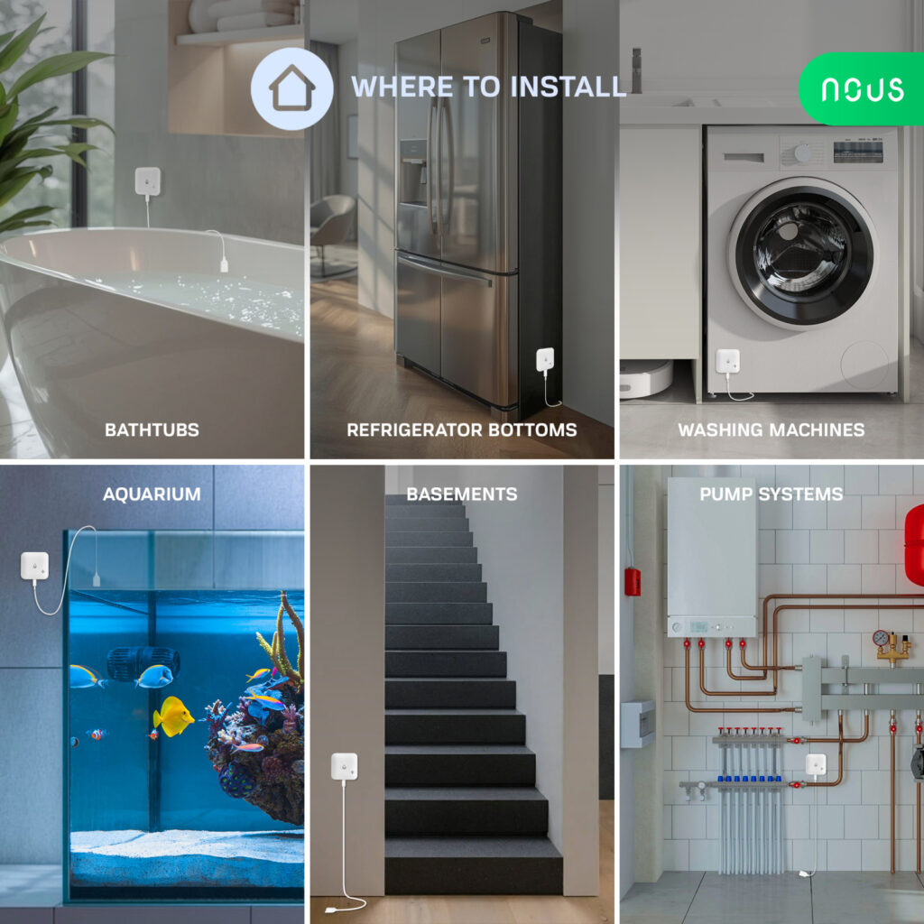 Senzor smart NOUS E13, Zigbee 3.0, detectie scurgeri si lipsa apa, alarma locala, notificari mobile, IP66, alimentare baterii