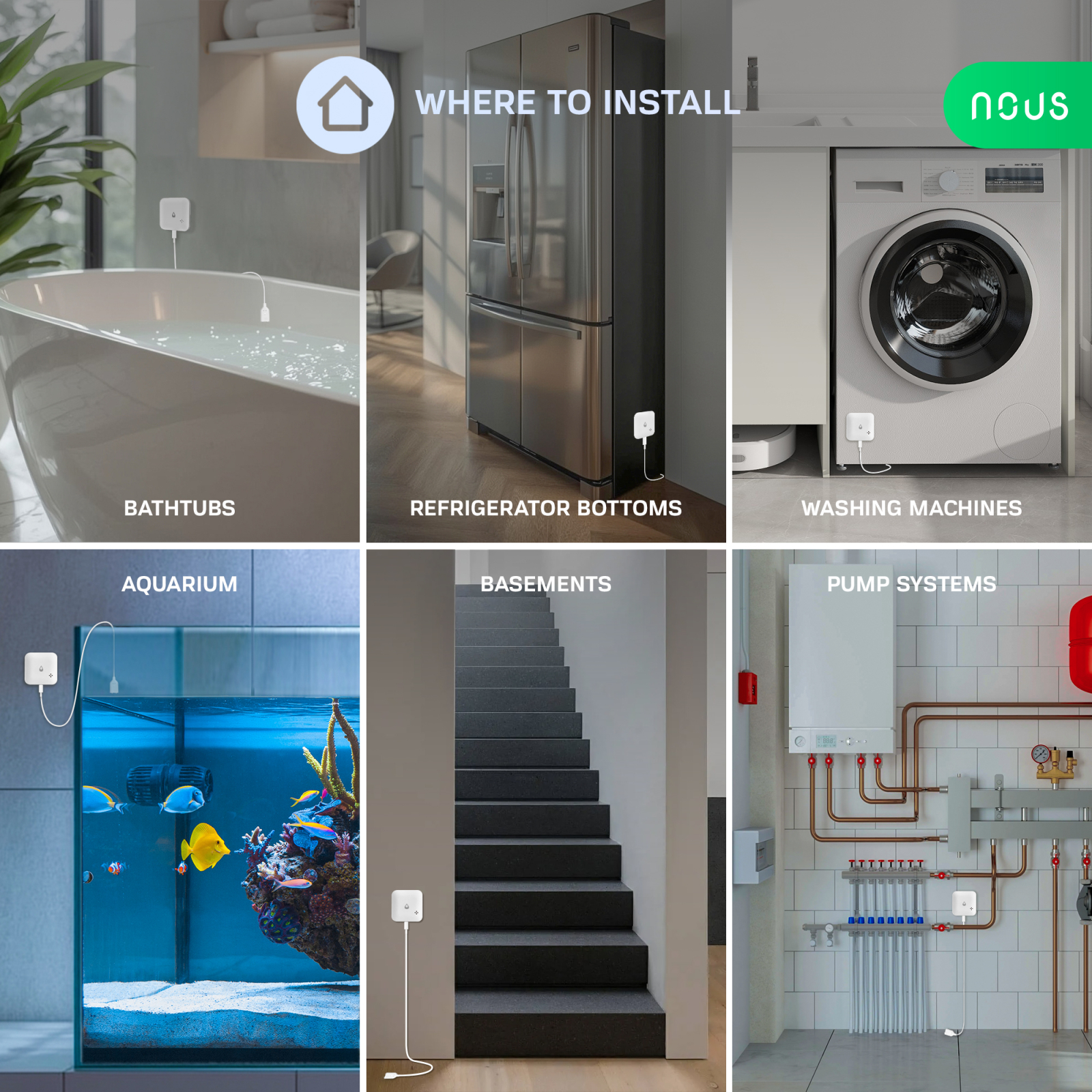 Senzor smart NOUS E13, Zigbee 3.0, detectie scurgeri si lipsa apa, alarma locala, notificari mobile, IP66, alimentare baterii