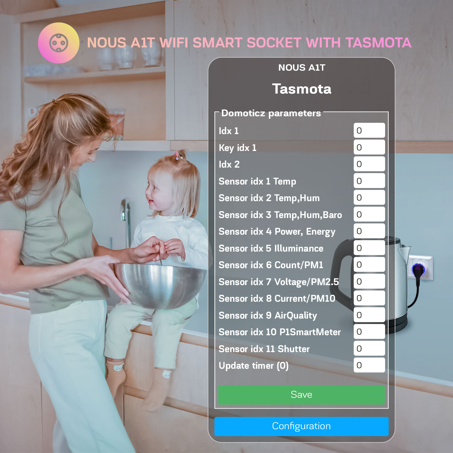 Priza Inteligenta WiFi NOUS A1T, 16A - Tasmota