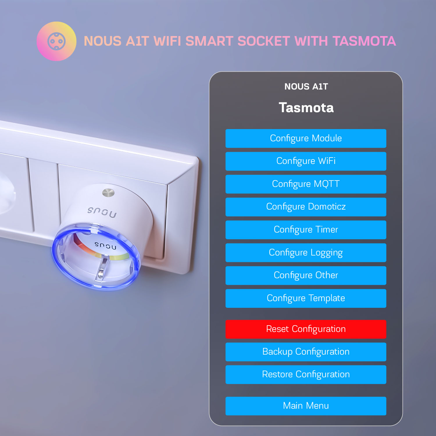 Priza Inteligenta WiFi NOUS A1T, 16A - Tasmota