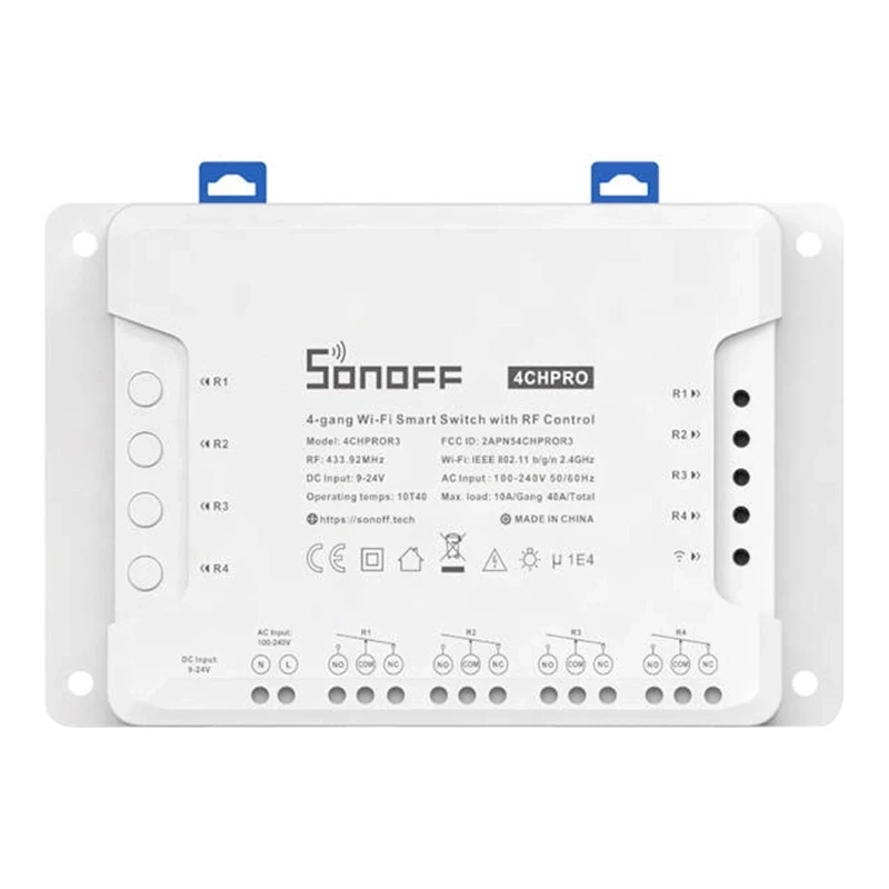 Sonoff 4CH PRO R3 – Releu WiFi 4 Canale, 40A, 8800W, RF 433MHz, Montare șină DIN, eWeLink, Alexa, Google Home