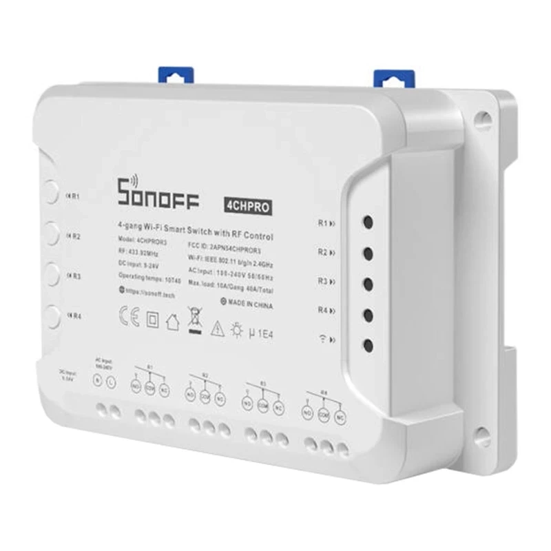 Sonoff 4CH PRO R3 – Releu WiFi 4 Canale, 40A, 8800W, RF 433MHz, Montare șină DIN, eWeLink, Alexa, Google Home