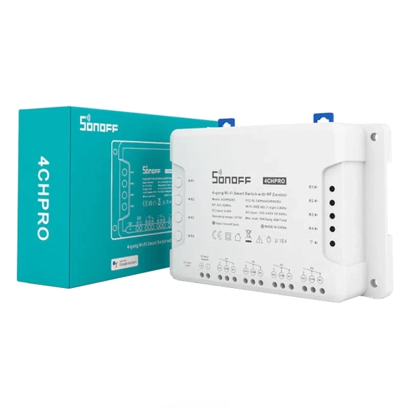 Sonoff 4CH PRO R3 – Releu WiFi 4 Canale, 40A, 8800W, RF 433MHz, Montare șină DIN, eWeLink, Alexa, Google Home