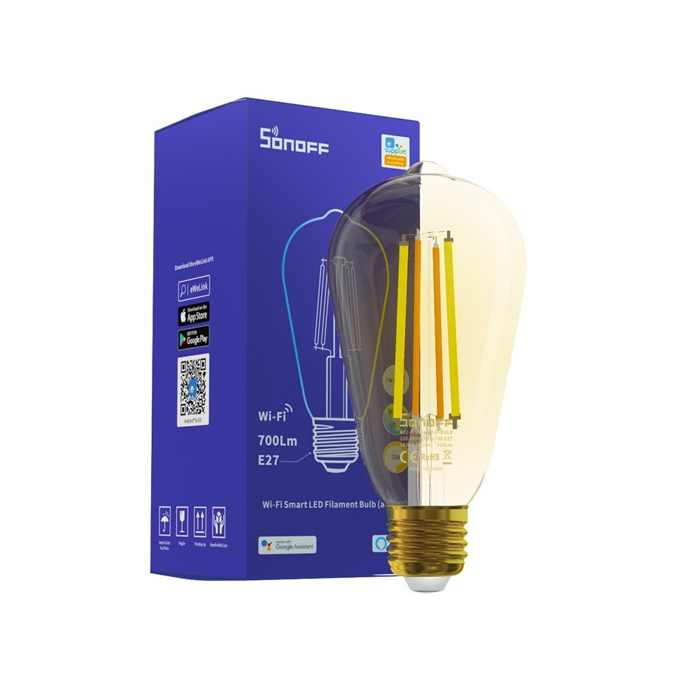 Bec Smart WiFi Filament Sonoff B02-F-ST64, 7W, 700 Lm, E27, Edison Vintage
