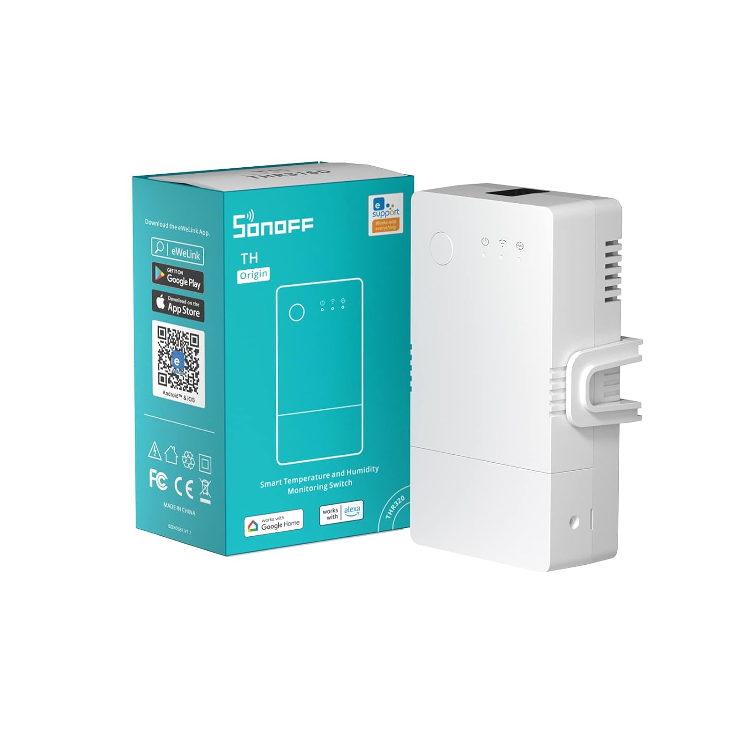Releu WiFi cu Funcție Temperatură și Umiditate Sonoff THR320 TH Origin, 20A