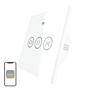 Întrerupător smart pentru rulouri și jaluzele WiFi + RF 433 MOES WRS-EUC, tactil, sticlă, alb