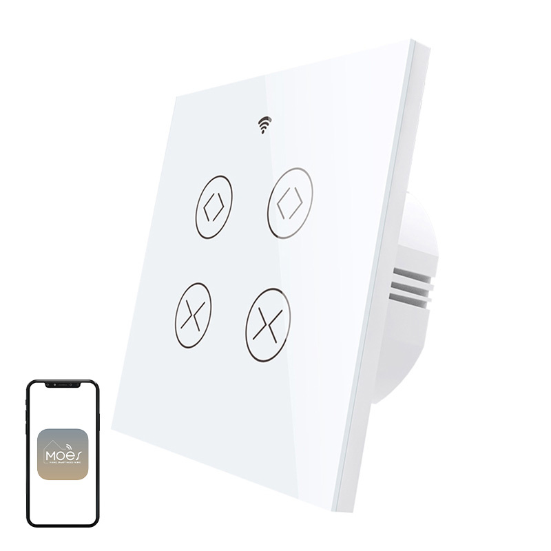 Întrerupător smart dublu pentru rulouri și jaluzele WiFi + RF 433 MOES WRS-EUC2, 2 motoare, tactil