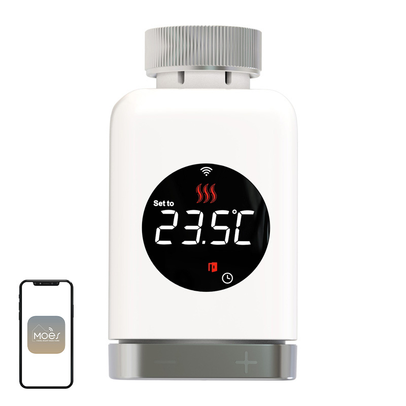 Cap termostatic smart Zigbee MOES TRV801 pentru calorifer, afișaj rotativ, 6 adaptoare, Tuya