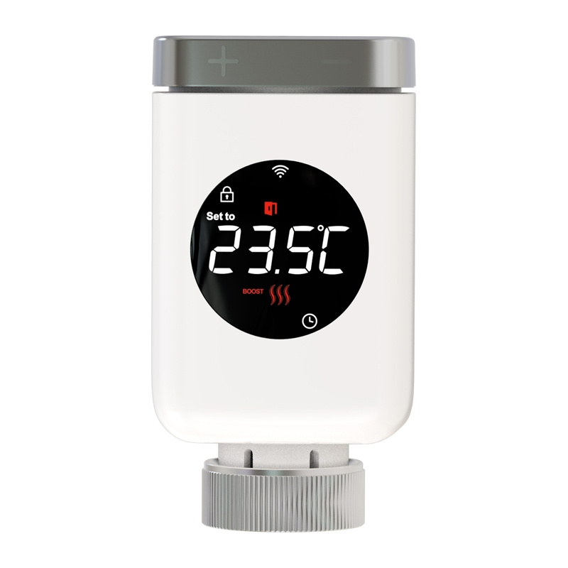 Cap termostatic smart WiFi MOES TRV801 pentru calorifer, fără gateway, afișaj rotativ, 6 adaptoare, Tuya