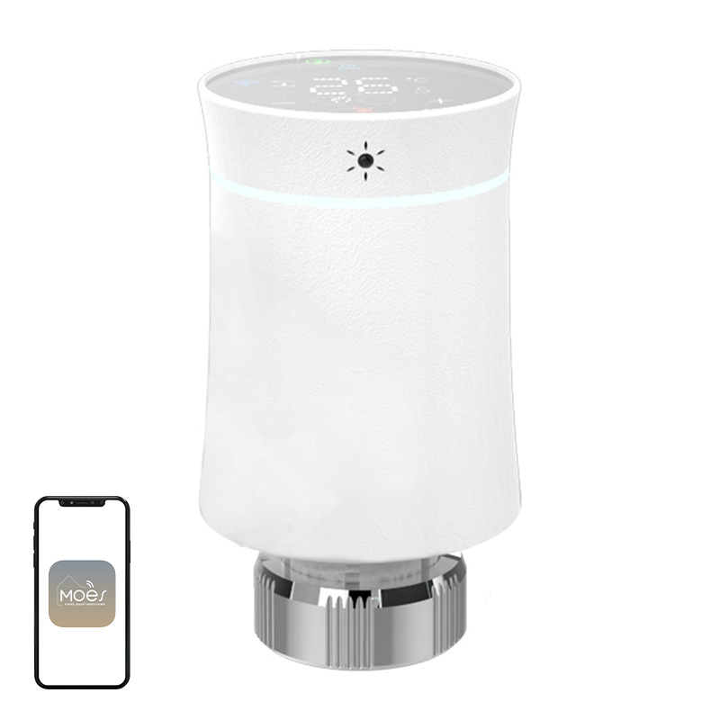 Cap termostatic smart Zigbee MOES BY100 pentru calorifer, butoane tactile, precizie ±0,5 °C, 5 adaptoare, Tuya