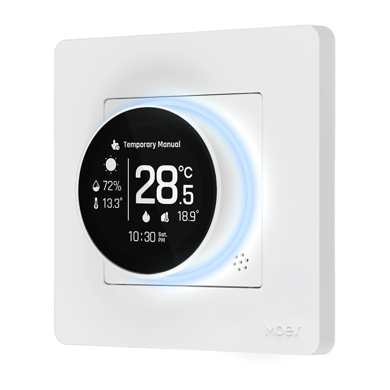 Termostat smart Zigbee MOES ZHT-SR-GC pentru centrală termică pe gaz, programabil, design Star Ring, Tuya