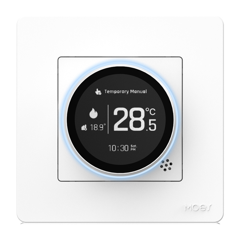 Termostat smart Zigbee MOES ZHT-SR-GC pentru centrală termică pe gaz, programabil, design Star Ring, Tuya