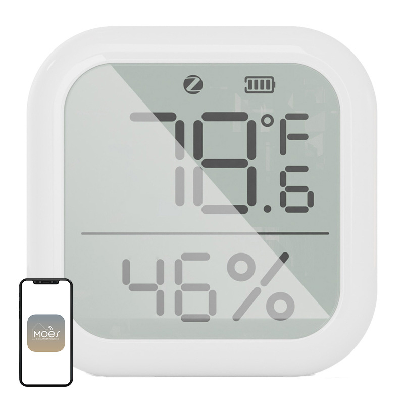 Senzor de temperatură și umiditate Zigbee MOES ZSS-KB-TH-LF-C cu ecran LCD mare, baterie CR2032, Tuya