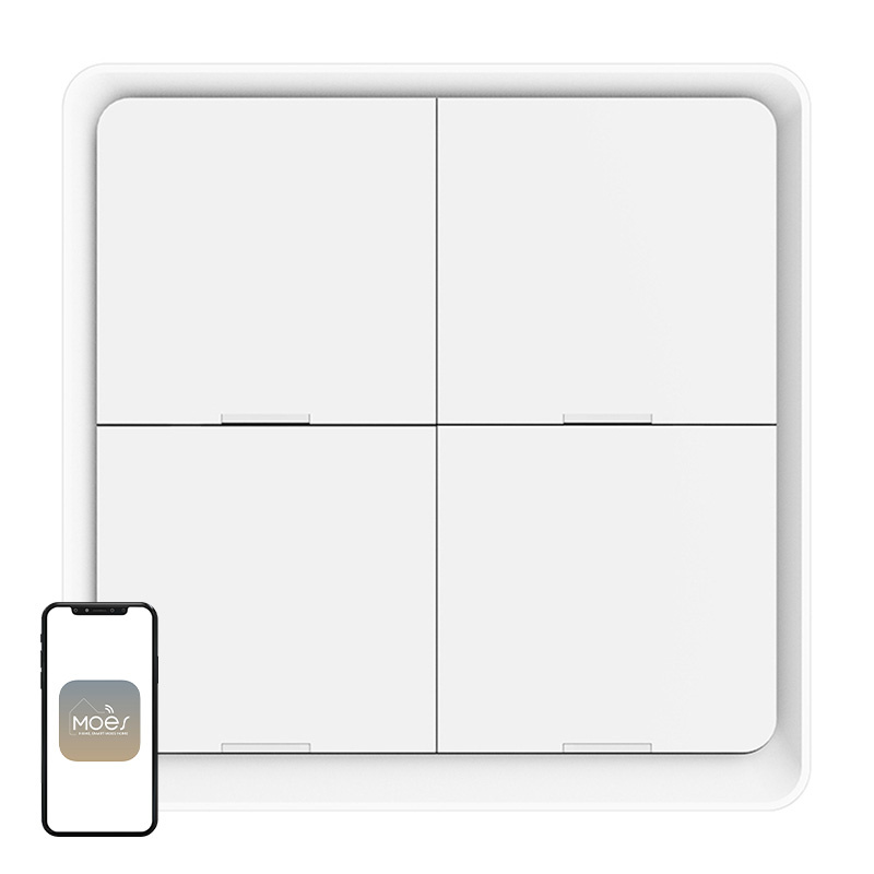 Buton de scenarii Zigbee MOES ZT-SY-EU4S, 4 butoane, 12 scene, fără fir, pe baterie