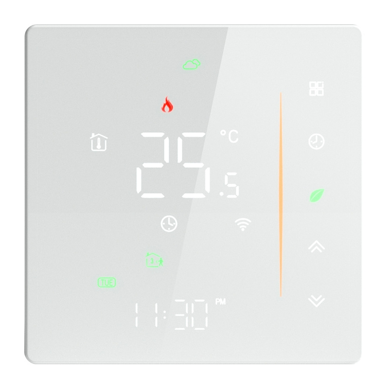 Termostat WiFi MOES WHT-006-GB pentru încălzire electrică în pardoseală, 16A, design fără ramă, alb, Tuya