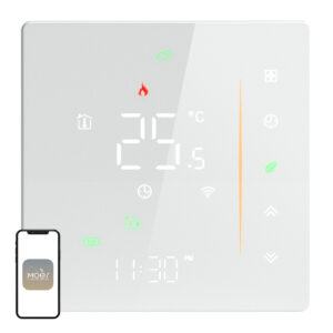 Termostat WiFi MOES WHT-006-GB pentru încălzire electrică în pardoseală, 16A, design fără ramă, alb, Tuya