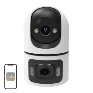 Cameră de interior cu două obiective MOES WCM-Q09, 2 × 4 MP, rotativă, WiFi 6, detecție persoane și animale