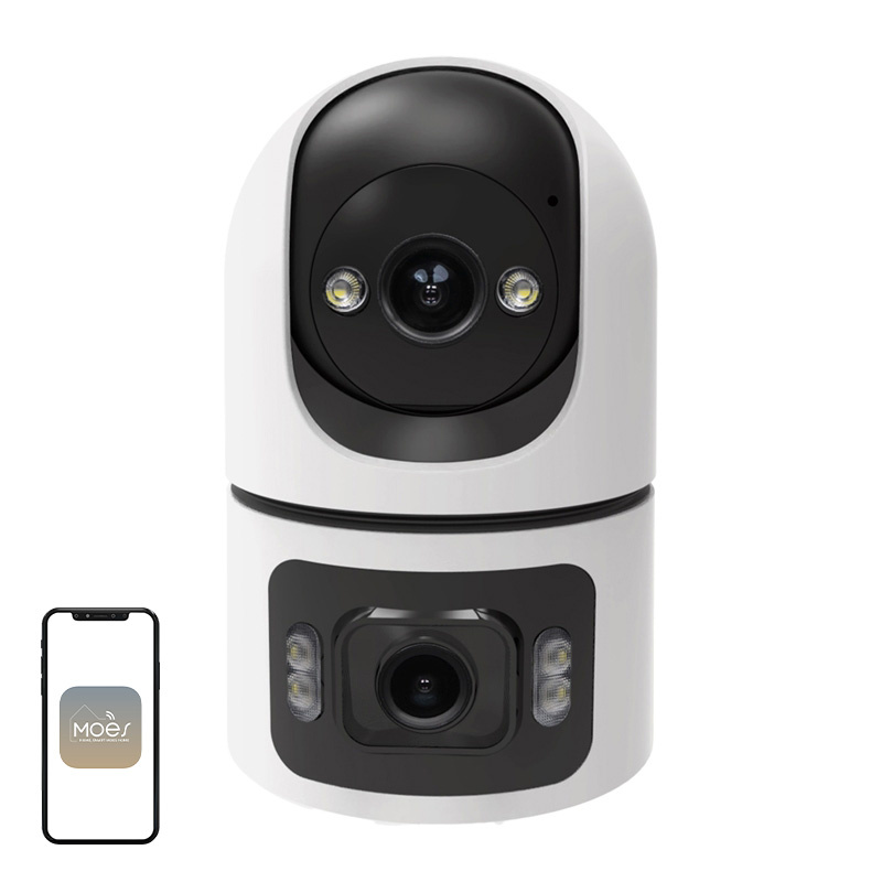 Cameră de interior cu două obiective MOES WCM-Q09, 2 × 4 MP, rotativă, WiFi 6, detecție persoane și animale