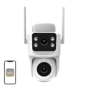 Cameră de exterior cu două obiective MOES WCM-Q29, 2 × 4 MP, rotativă, WiFi 6 dual-band