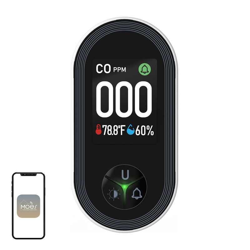 Detector de monoxid de carbon MOES S02-CO, afișaj color, temperatură și umiditate, în priză
