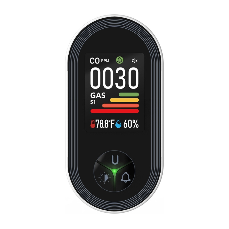 Detector de monoxid de carbon și gaz MOES S02-CG, afișaj color, temperatură și umiditate, în priză