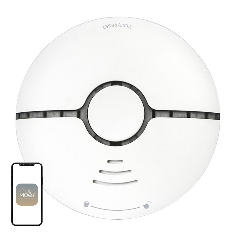 Detector de fum WiFi MOES WSS-S-SSD-A, alarmă 85 dB, notificări pe telefon, fără hub