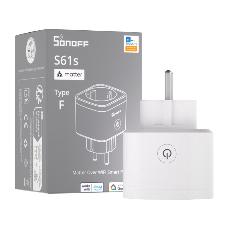 Priză smart WiFi SONOFF S61s (iPlug Gen2), Matter, 16 A (3680 W la 230 V), măsurare consum, Apple Home, Google, Alexa