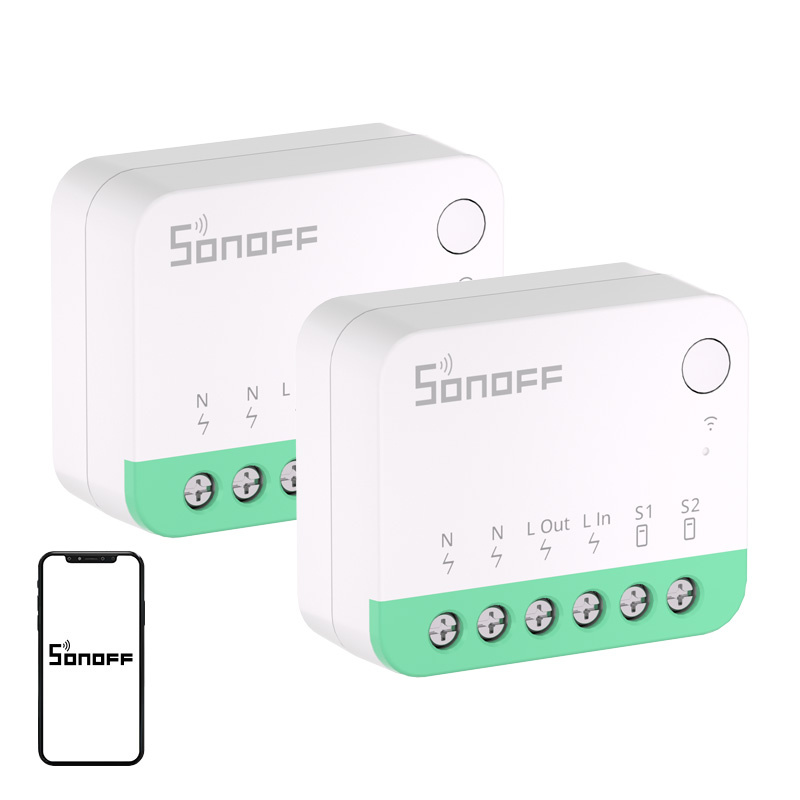 Set 2 relee smart SONOFF MINIR4M Matter, WiFi, 10 A, montaj în doză, Apple Home, Google Home, Alexa