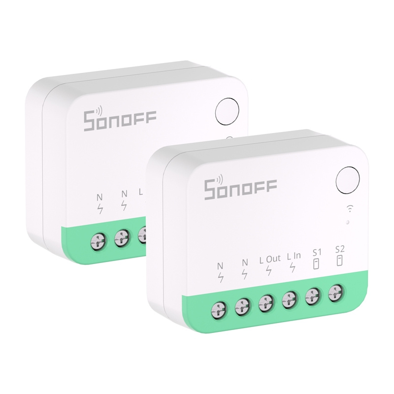 Set 2 relee smart SONOFF MINIR4M Matter, WiFi, 10 A, montaj în doză, Apple Home, Google Home, Alexa