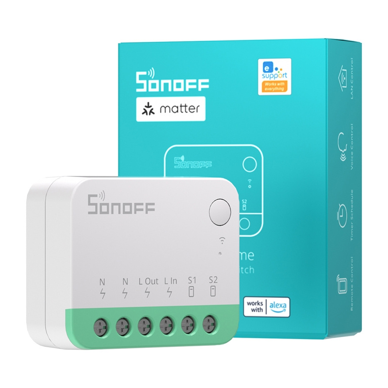 Set 2 relee smart SONOFF MINIR4M Matter, WiFi, 10 A, montaj în doză, Apple Home, Google Home, Alexa