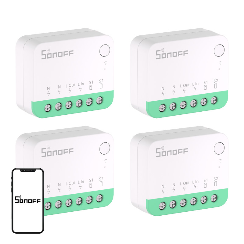 Set 4 relee smart SONOFF MINIR4M Matter, WiFi, 10 A, montaj în doză, Apple Home, Google Home, Alexa