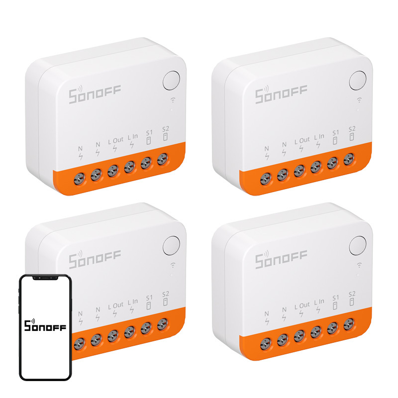 Set 4 relee smart WiFi SONOFF MINIR4 (MINI Extreme), 10 A, montaj în doză, eWeLink, Alexa, Google Home