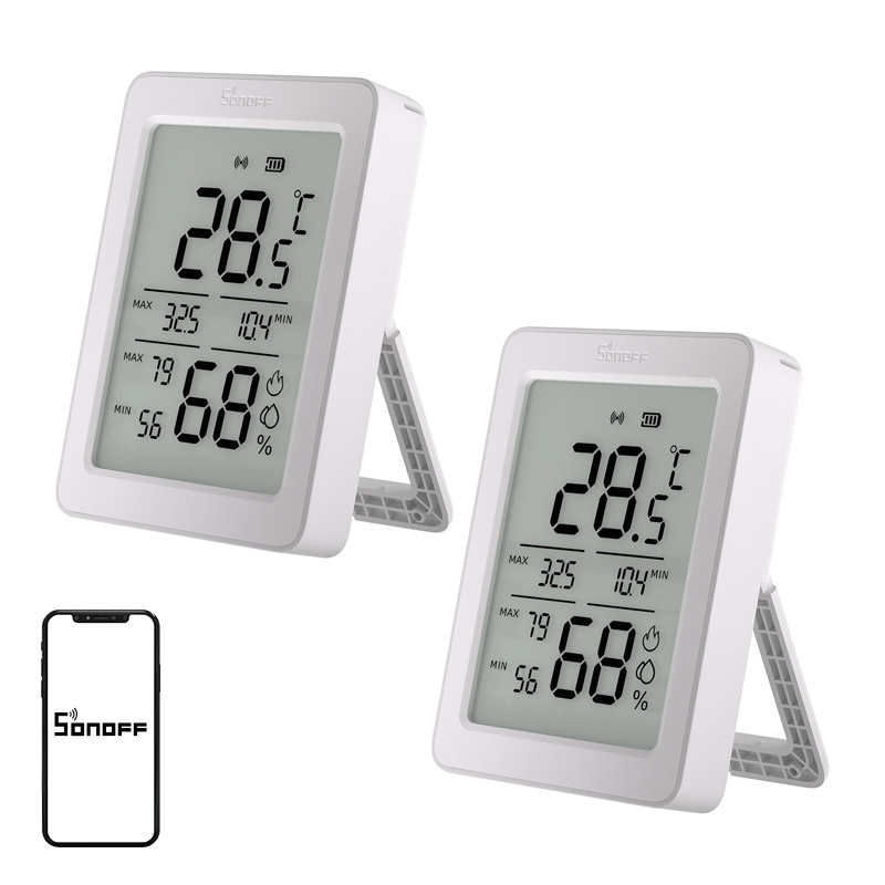 Set 2 senzori de temperatură și umiditate SONOFF AirGuard TH SNZB-02DR2, ecran LCD 3,6", Zigbee + Bluetooth