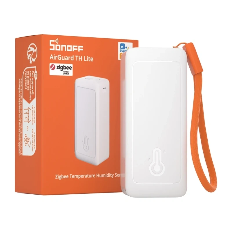 Senzor de temperatură și umiditate Zigbee SONOFF AirGuard SNZB-02B, subțire, ±0,2 °C, 2 baterii AAA