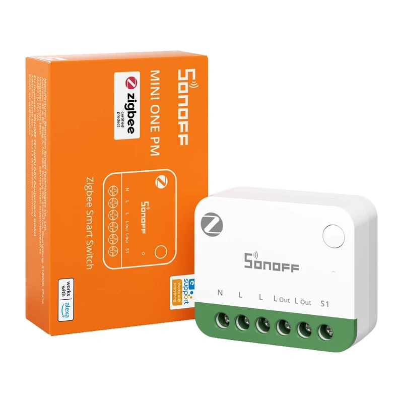Releu smart Zigbee SONOFF MINI ONE PM (MINI-ZB1GSP), 16 A, măsurare consum bidirecțională, router Zigbee