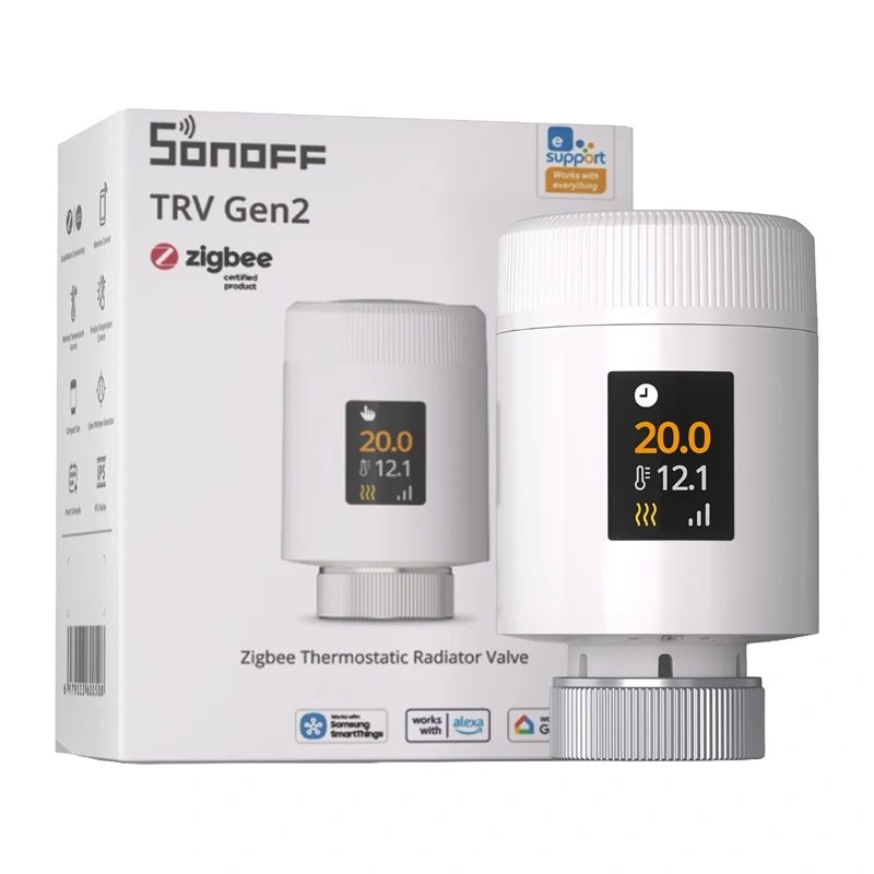 Cap termostatic smart Zigbee SONOFF TRV Gen2 (TRV-ZBT) pentru calorifer, ecran color, control PID, 2 baterii AA