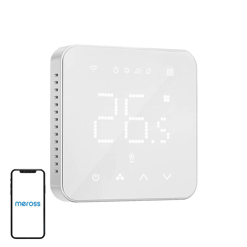 Termostat smart WiFi Meross MTS200B cu Apple HomeKit pentru centrală și încălzire în pardoseală cu apă, 3 A, sondă inclusă, alb