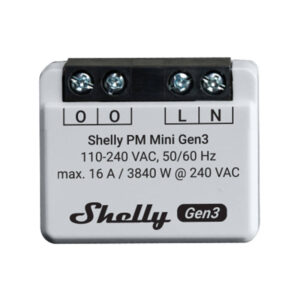 Contor de energie Shelly PM Mini Gen3 pentru doză, monofazat, 16 A, WiFi și Bluetooth, fără releu