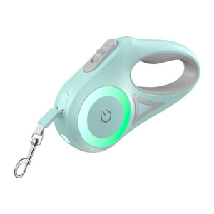 Lesă retractabilă cu lumină LED Rojeco, 3 m, lanternă și inel RGB, buton de blocare, verde