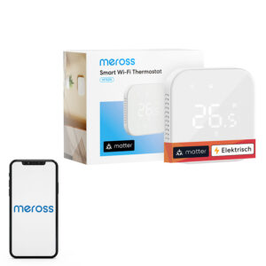Termostat smart WiFi Meross MTS215 cu Matter pentru încălzire electrică în pardoseală, 16 A, panou tactil, sondă de pardoseală inclusă, alb
